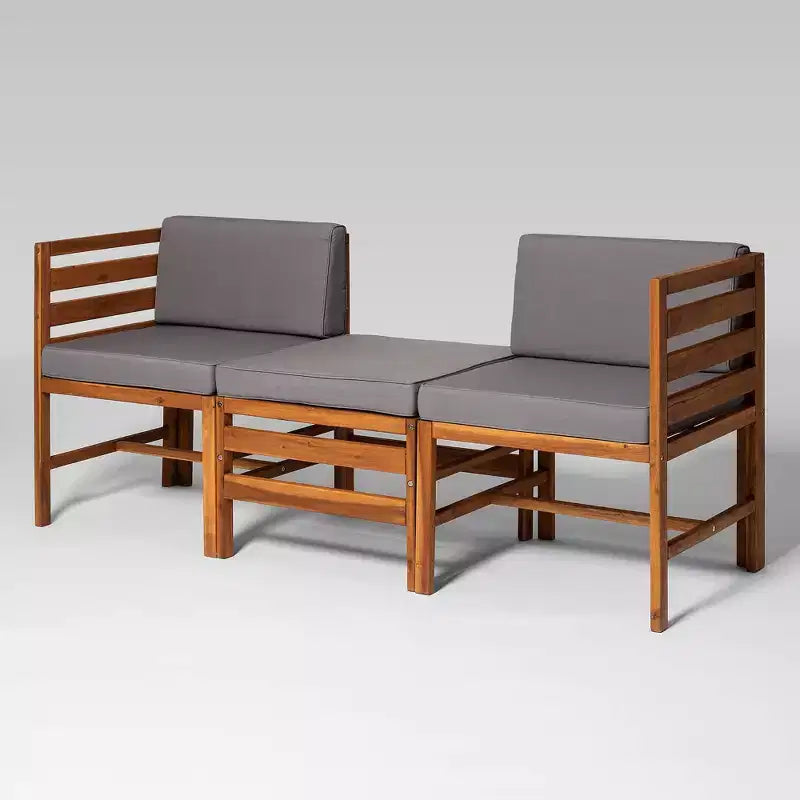 Set Divano e Poltrone da Esterno Modulari a 3 Pezzi in Legno di Acacia con Cuscini - Saracina Home