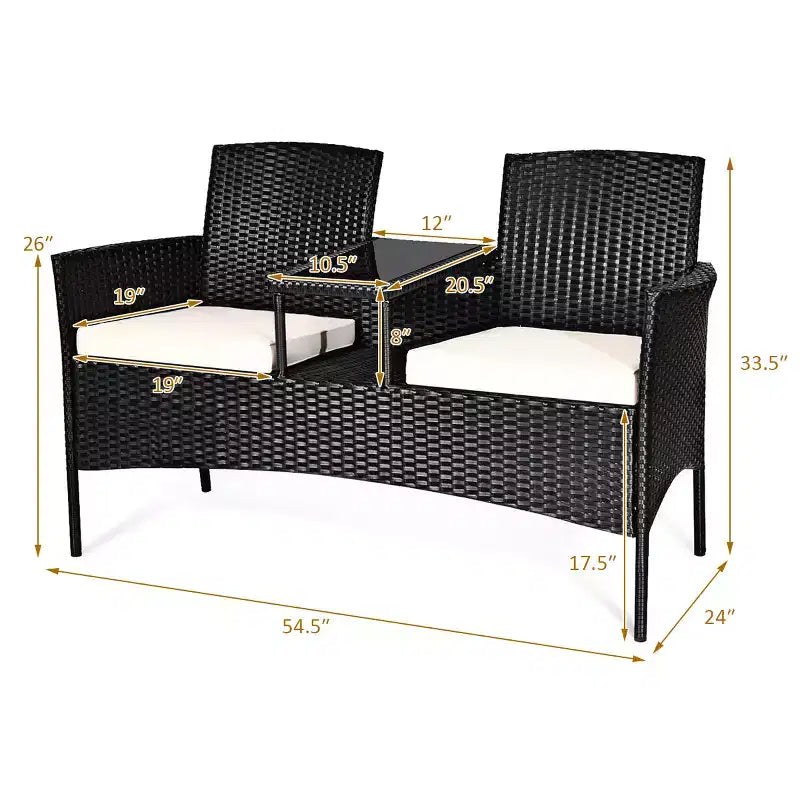 Set Salotto da Giardino in Rattan Costway con Divano, Cuscini, Tavolino in Vetro e Sedie