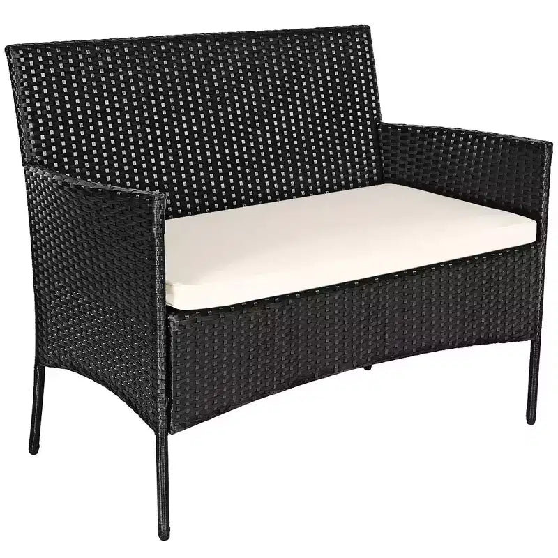 Costway Set Arredamento da Giardino 4 Pezzi con Divano in Rattan Cuscini e Tavolino da Caffè Turchese/Rosso/Bianco/Grigio/Blu scuro