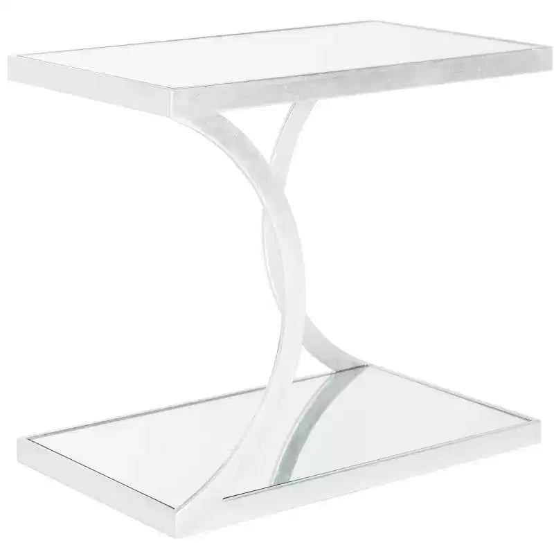 Tavolino d'appoggio rettangolare con ripiano in oro/bianco e argento/specchio, a 2 livelli, per 1 persona