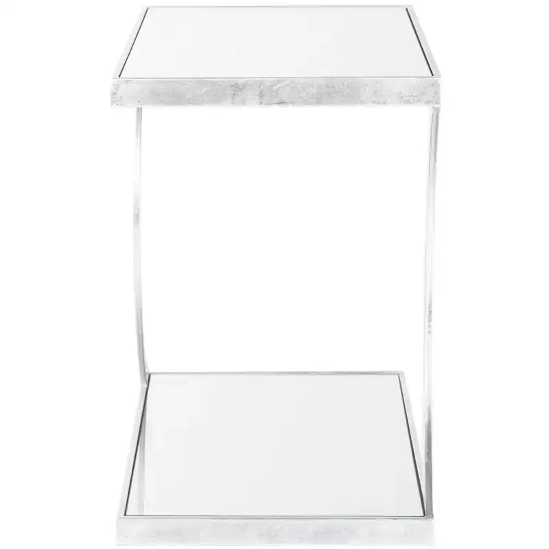 Tavolino d'appoggio rettangolare con ripiano in oro/bianco e argento/specchio, a 2 livelli, per 1 persona