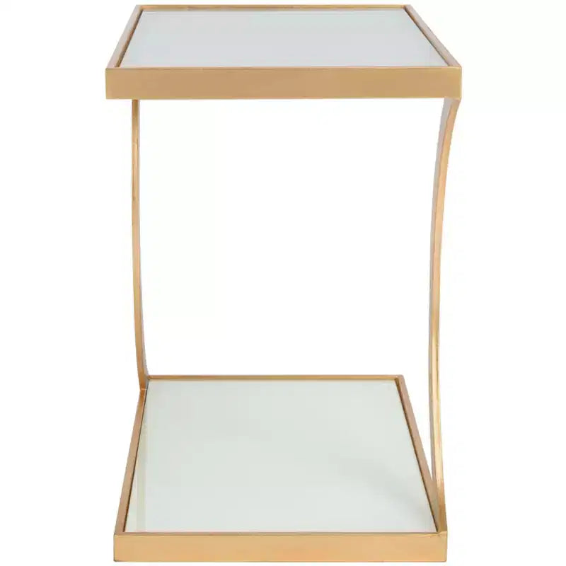 Tavolino d'appoggio rettangolare con ripiano in oro/bianco e argento/specchio, a 2 livelli, per 1 persona