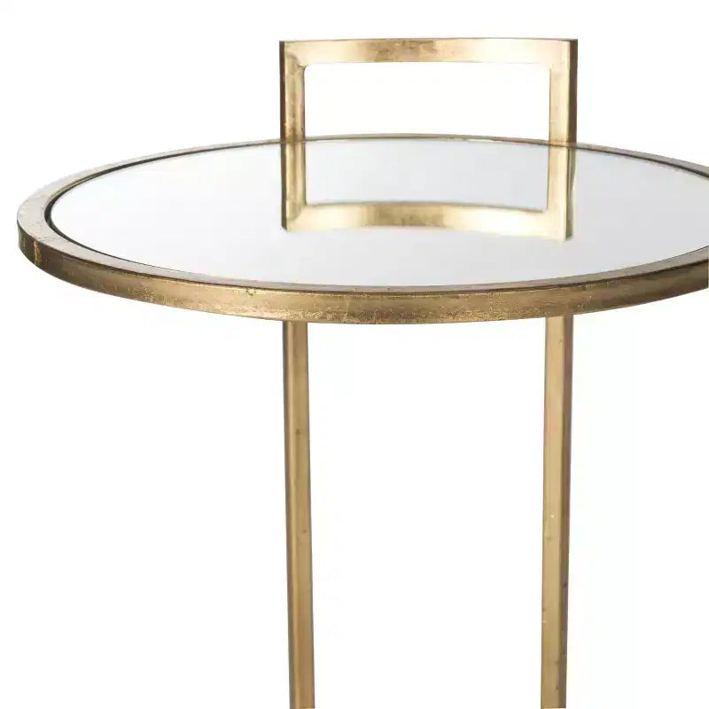 Tavolino rotondo accentuato oro con piano in vetro a specchio, 1 pezzo