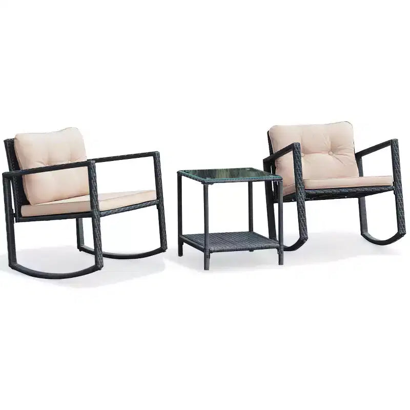 Costway Set 3 Pezzi da Giardino in Rattan per Esterni con Dondolo, Divano con Cuscini e Tavolino