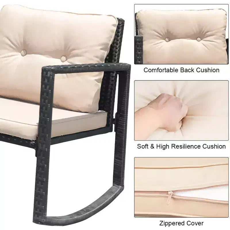 Costway Set 3 Pezzi da Giardino in Rattan per Esterni con Dondolo, Divano con Cuscini e Tavolino