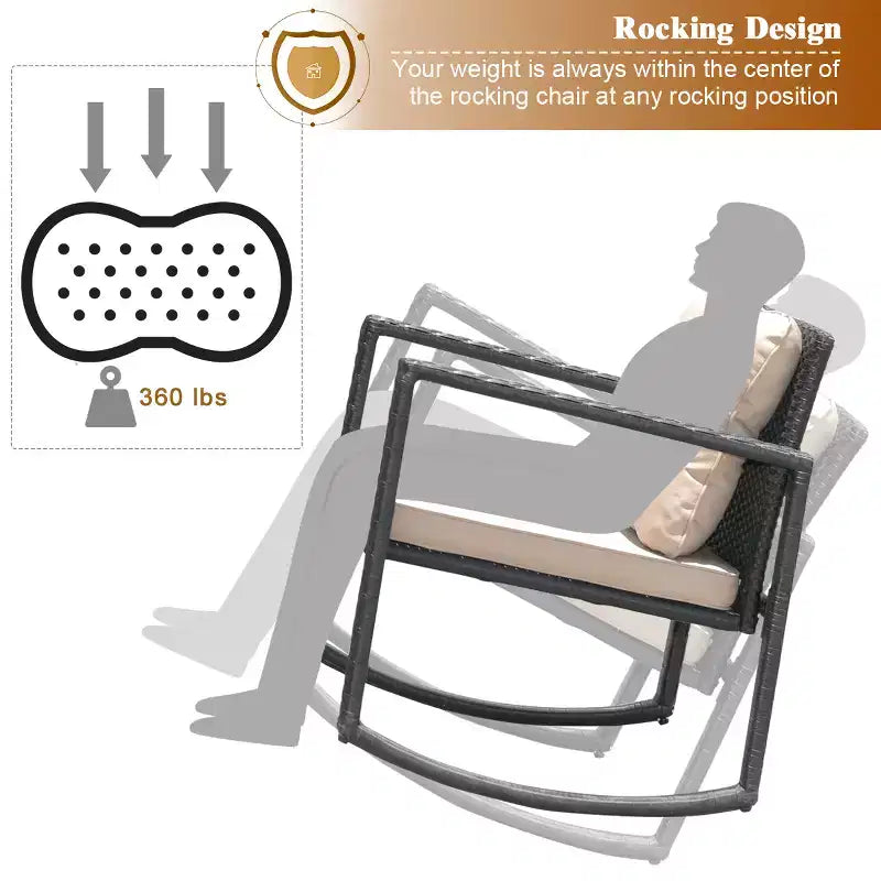 Costway Set 3 Pezzi da Giardino in Rattan per Esterni con Dondolo, Divano con Cuscini e Tavolino