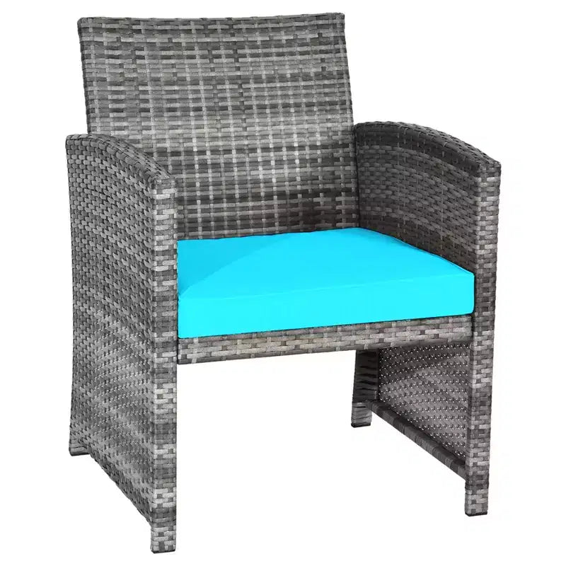 Costway Set Divani da Esterno 4 Pezzi in Rattan Tavolino Vetro con Cuscini Turchese/Rosso/Grigio/Beige/Blu Scuro/Nero