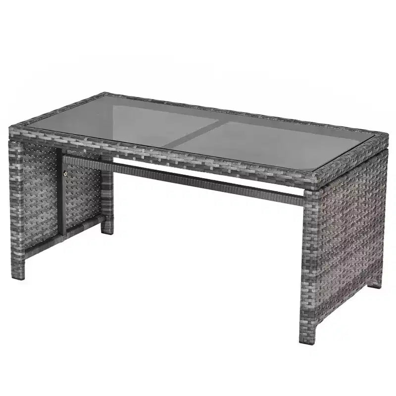 Costway Set Divani da Esterno 4 Pezzi in Rattan Tavolino Vetro con Cuscini Turchese/Rosso/Grigio/Beige/Blu Scuro/Nero