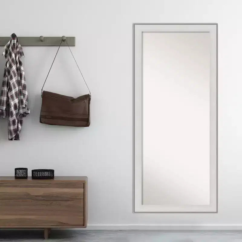 Specchio da terra/a parete rettangolare, argento/bianco, 1 persona, 74 x 165 cm