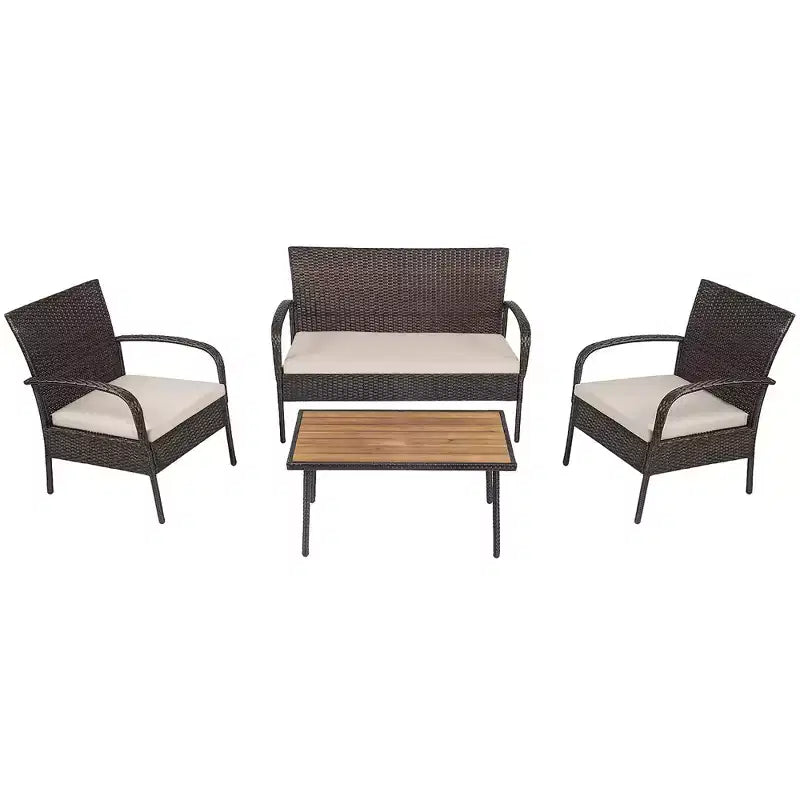 Set di mobili da giardino in rattan Costway da 4 pezzi Set da conversazione per esterni Tavolino da caffè con cuscini