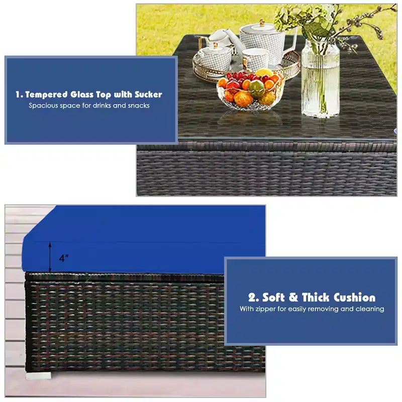 Set Mobili da Giardino in Rattan da Esterno Costway 5 Pezzi con Cuscini Turchesi/Blu Scuro/Neri