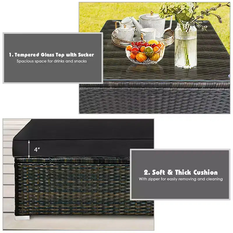 Set Mobili da Giardino in Rattan da Esterno Costway 5 Pezzi con Cuscini Turchesi/Blu Scuro/Neri