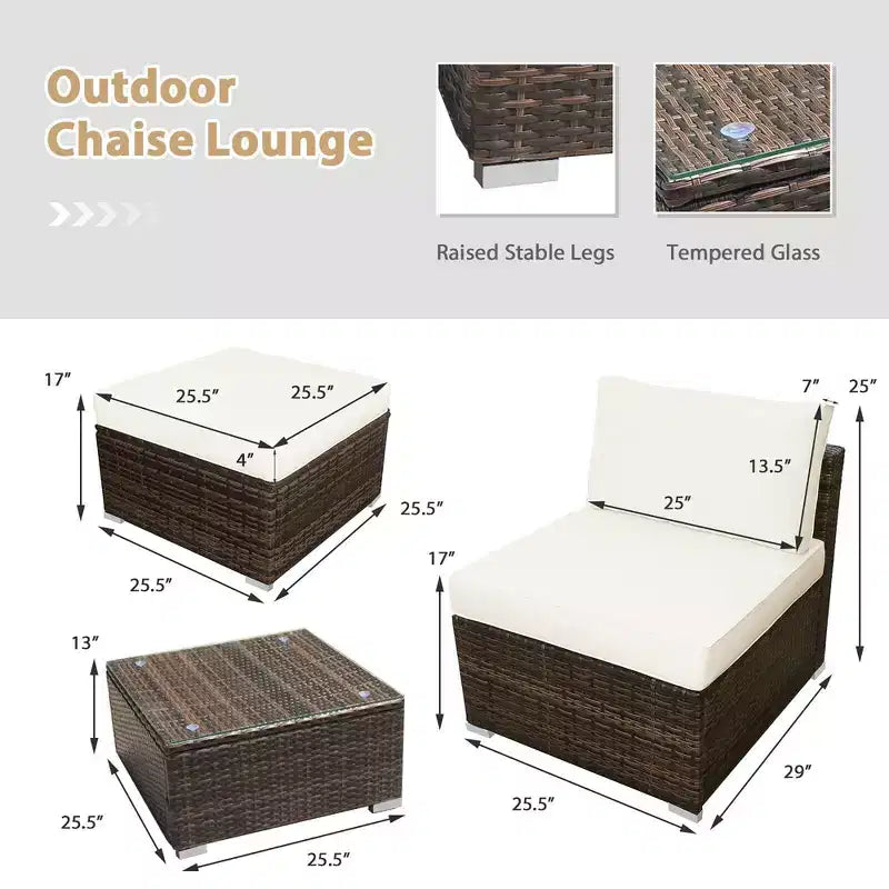 Costway Set Mobili da Giardino in Rattan Intrecciato 5 Pezzi, Divano Senza Braccioli, Pouf, Cuscini