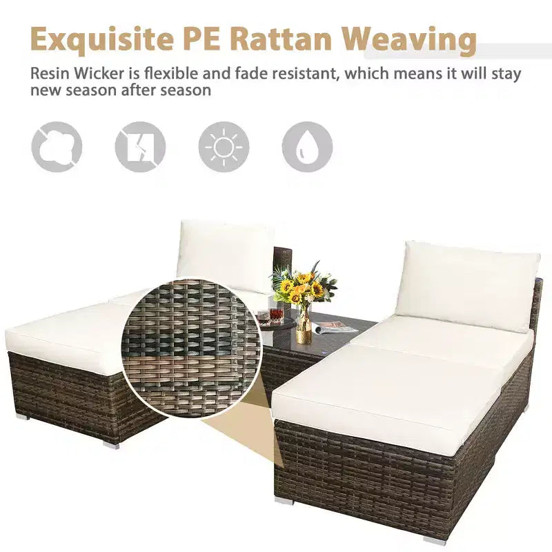 Costway Set Mobili da Giardino in Rattan Intrecciato 5 Pezzi, Divano Senza Braccioli, Pouf, Cuscini