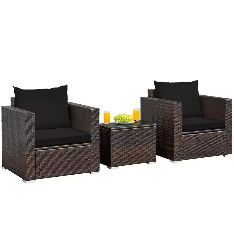 Set Divano da Esterno Costway 3 Pezzi in Rattan, con Cuscini Turchese\Rosso