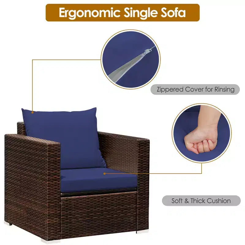 Set Divano da Esterno Costway 3 Pezzi in Rattan, con Cuscini Turchese\Rosso