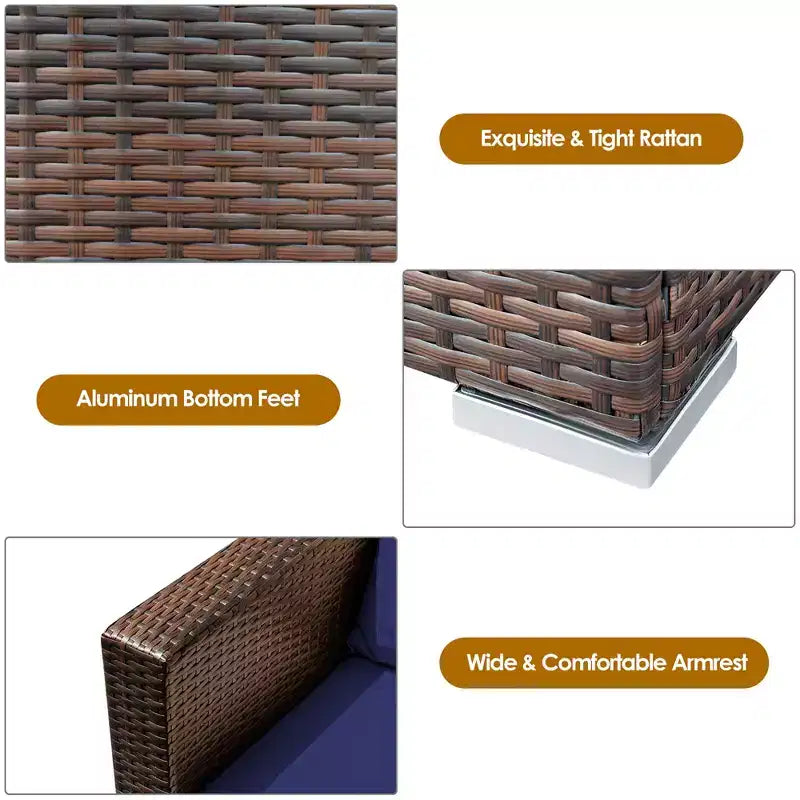 Set Divano da Esterno Costway 3 Pezzi in Rattan, con Cuscini Turchese\Rosso