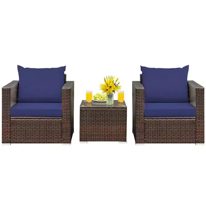 Set Divano da Esterno Costway 3 Pezzi in Rattan, con Cuscini Turchese\Rosso