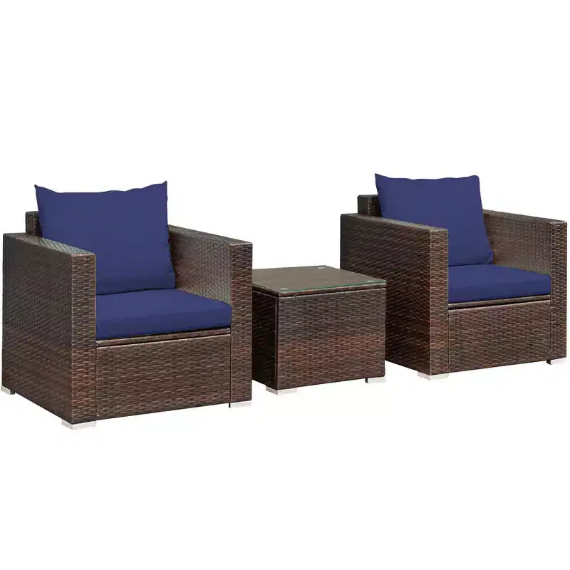 Set Divano da Esterno Costway 3 Pezzi in Rattan, con Cuscini Turchese\Rosso