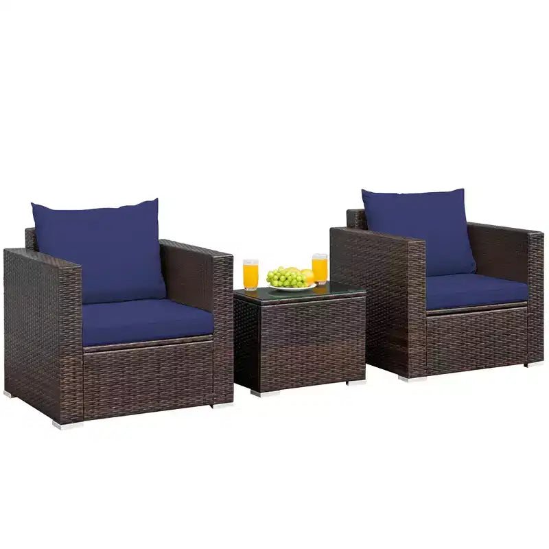 Set Divano da Esterno Costway 3 Pezzi in Rattan, con Cuscini Turchese\Rosso