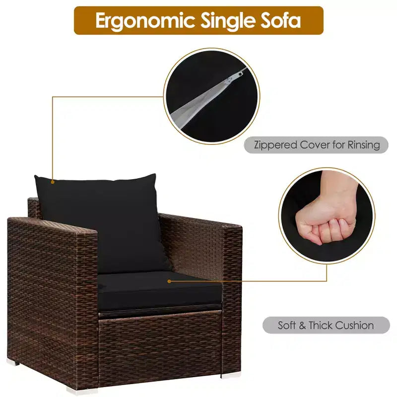 Set Divano da Esterno Costway 3 Pezzi in Rattan, con Cuscini Turchese\Rosso