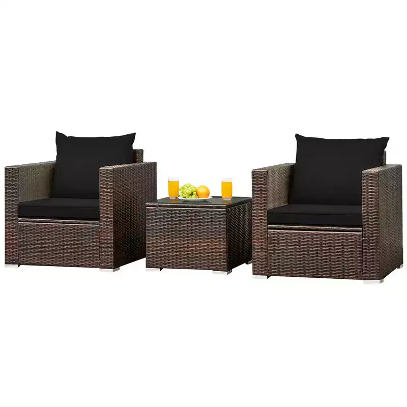 Set Divano da Esterno Costway 3 Pezzi in Rattan, con Cuscini Turchese\Rosso