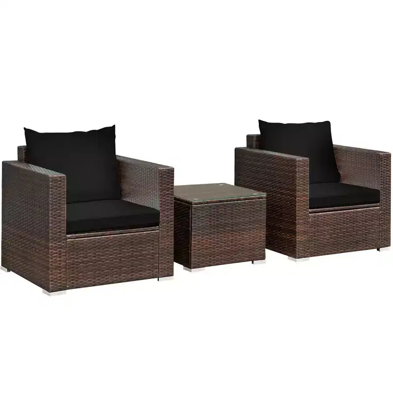 Set Divano da Esterno Costway 3 Pezzi in Rattan, con Cuscini Turchese\Rosso