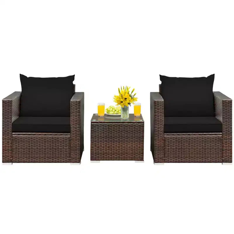 Set Divano da Esterno Costway 3 Pezzi in Rattan, con Cuscini Turchese\Rosso