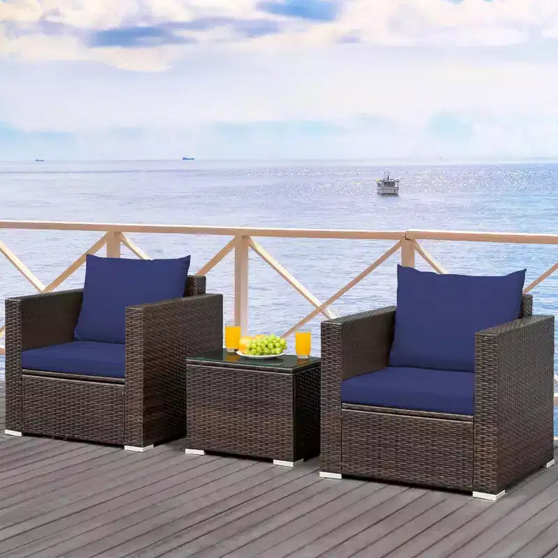 Set Divano da Esterno Costway 3 Pezzi in Rattan, con Cuscini Turchese\Rosso