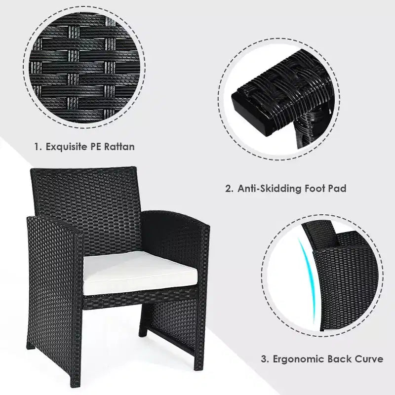 Costway Set Salotto da Giardino 4 Pezzi con Divano e Tavolino da Caffè in Rattan Imbottito Nero