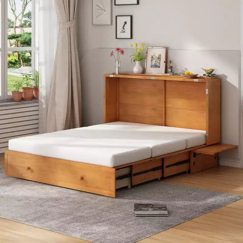 Lit escamotable queen Mjkone, lit armoire cubique avec station de recharge et espace de rangement