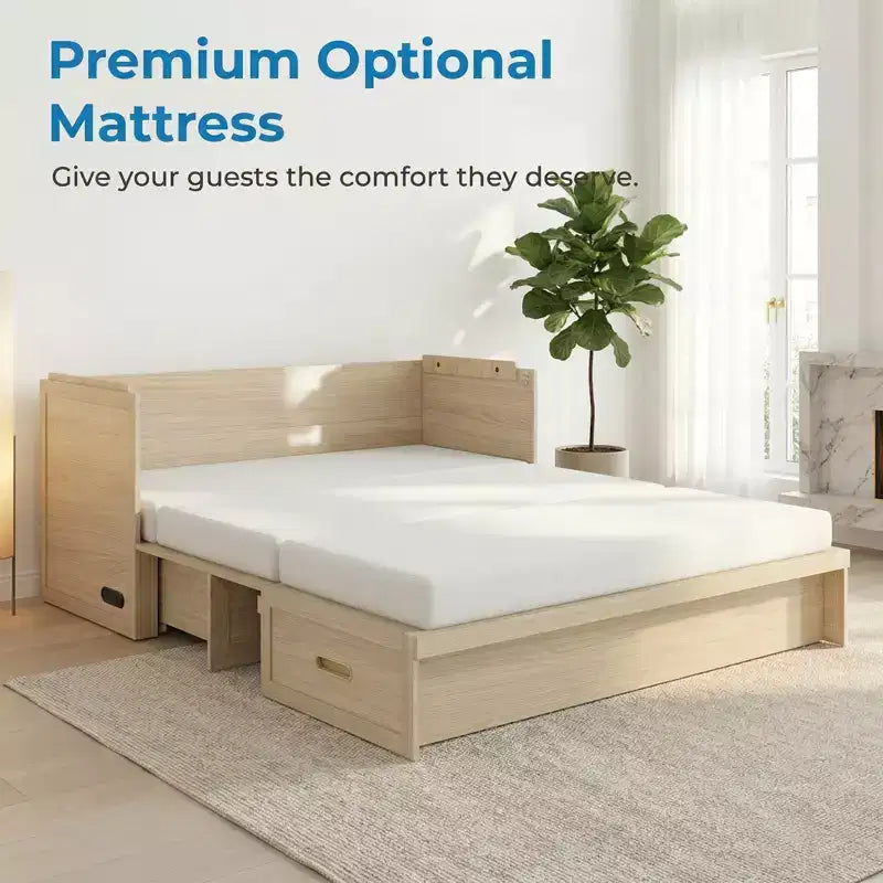 Letto armadio trasformabile Murphy Queen Size Mjkone con materasso, ricarica USB e cassetti contenitori