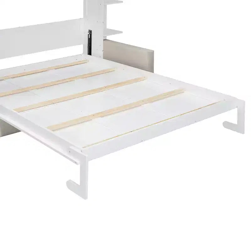 Whisen Modern Design Wood Frame Queen Size Murphy Bed Wall Bed with Sofa and Shelves