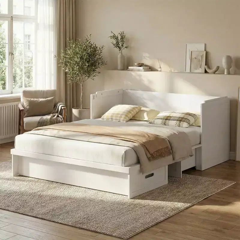 Letto armadio trasformabile Murphy Queen Size Mjkone con materasso, ricarica USB e cassetti contenitori