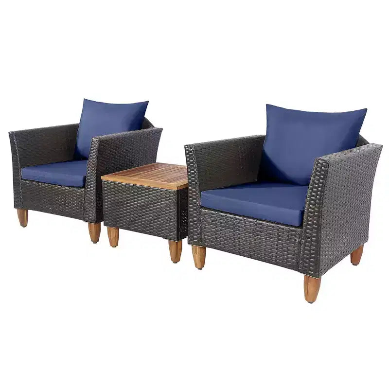 Costway Set Divano da Giardino in Rattan Intrecciato 3 Pezzi con Struttura in Legno di Acacia, Colore Grigio/Rosso/Turchese/Blu Marino/Nero/Marrone Misto