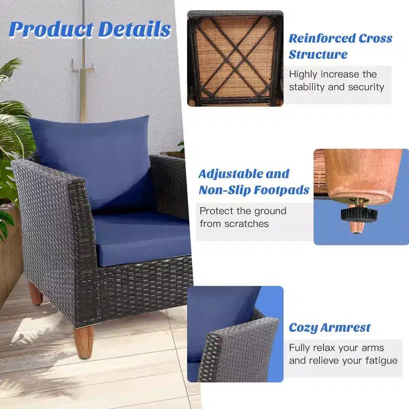 Costway Set Divano da Giardino in Rattan Intrecciato 3 Pezzi con Struttura in Legno di Acacia, Colore Grigio/Rosso/Turchese/Blu Marino/Nero/Marrone Misto