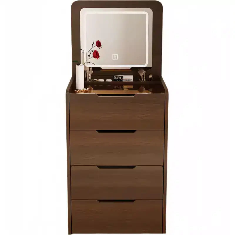 Okak Tavolo da toeletta 3 in 1 con specchio a scomparsa, toeletta compatta con piano in vetro a vista e sgabello imbottito, scrivania da toeletta per camera da letto