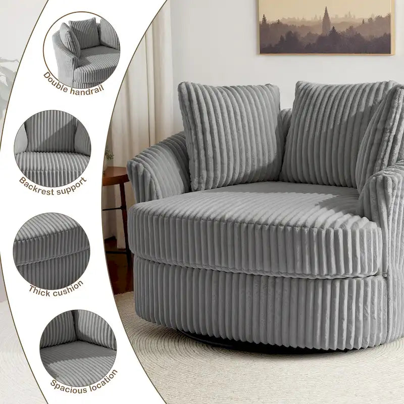 Pultruna Barrel li Tdur, Oversized 43 W, b’Corduroy Plush u Armrests Imdaħħlin