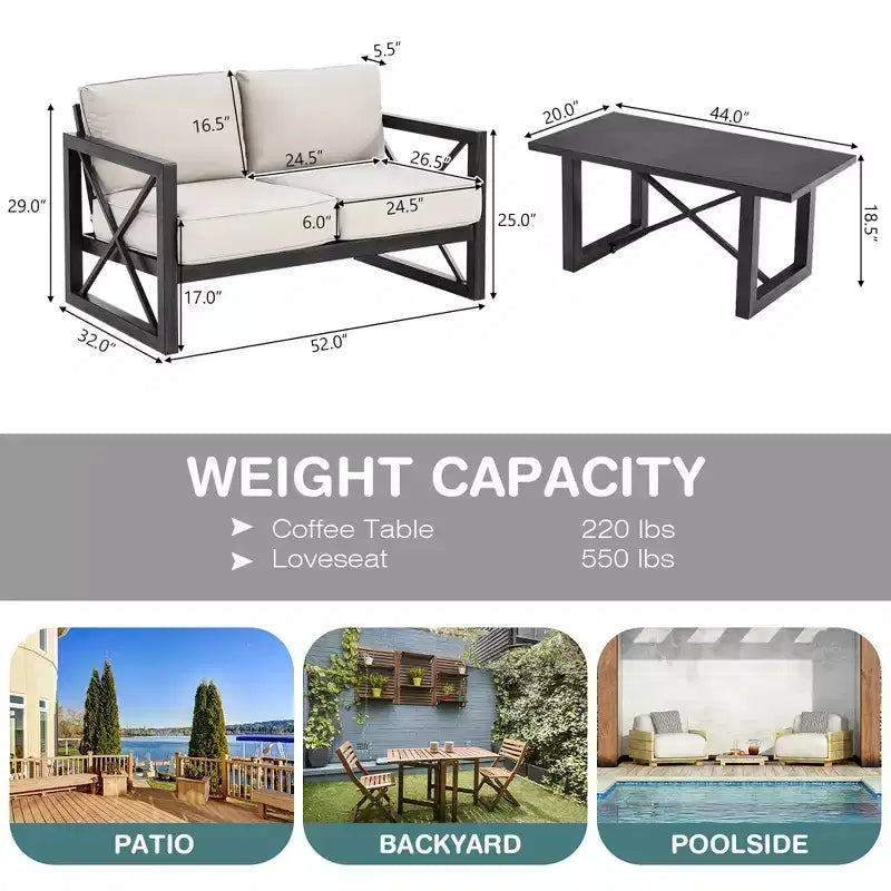 Costway Set 2 Pezzi Divanetto da Giardino e Tavolino da Caffè con Cuscini Spessi 6'' Beige