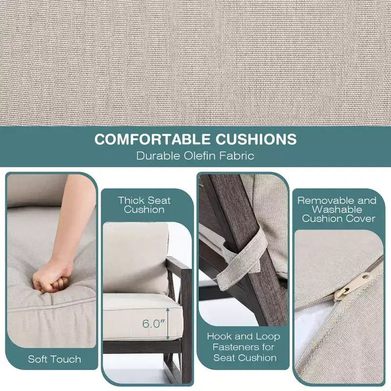 Costway Set 2 Pezzi Divanetto da Giardino e Tavolino da Caffè con Cuscini Spessi 6'' Beige