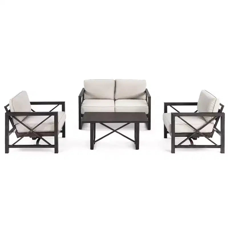 Costway Set 2 Pezzi Divanetto da Giardino e Tavolino da Caffè con Cuscini Spessi 6'' Beige