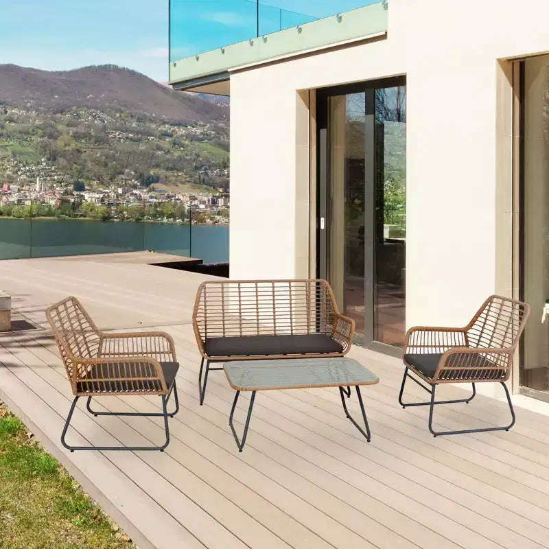 Northlight Set da Conversazione 4 pezzi in Rattan per Esterni Kingstown con Cuscini