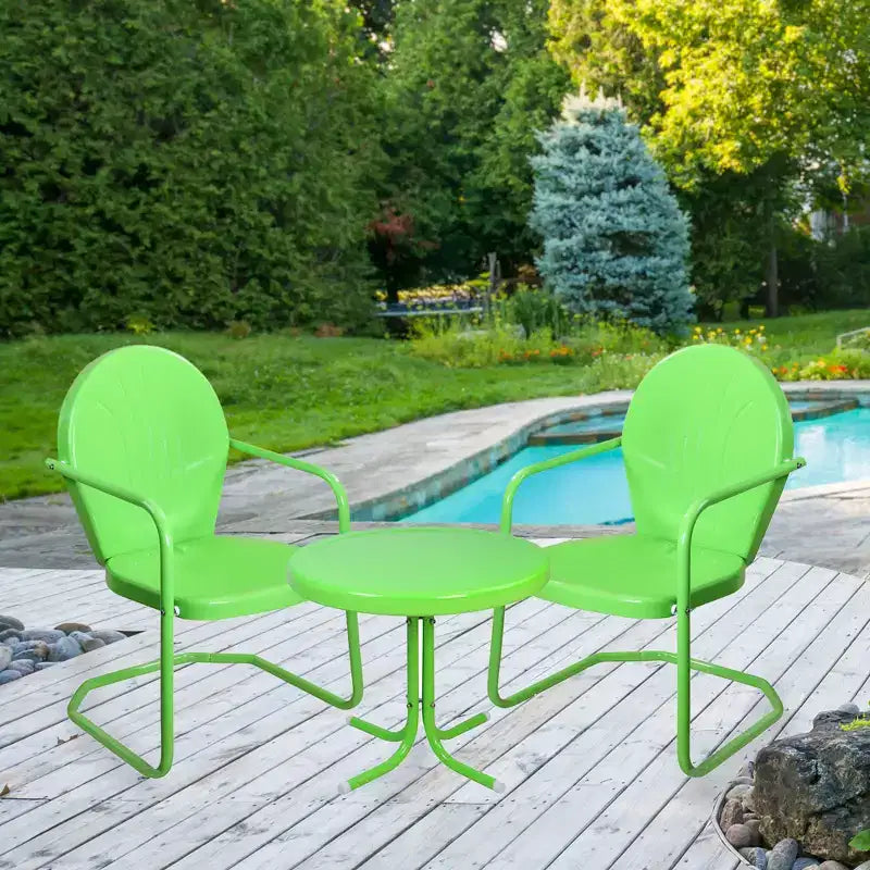 Northlight Set da esterni 3 pezzi con sedie a tulipano e tavolino in metallo retrò, verde lime