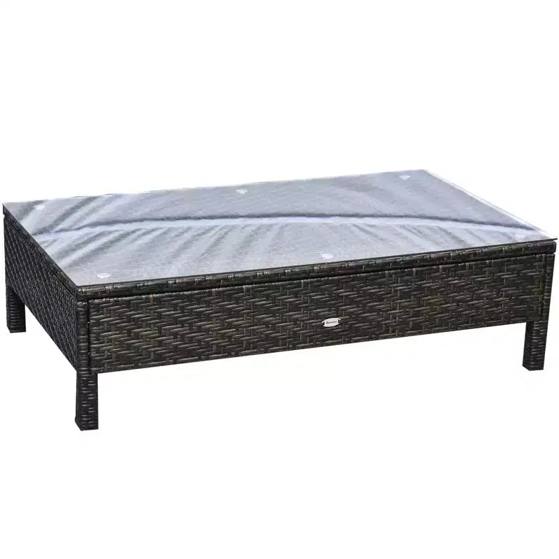 Outsunny Set di 9 Pezzi in Rattan da Esterno, con Divano Angolare, Ottomana e Tavolino, Cuscini Spessi e Morbidi, Colore Marrone