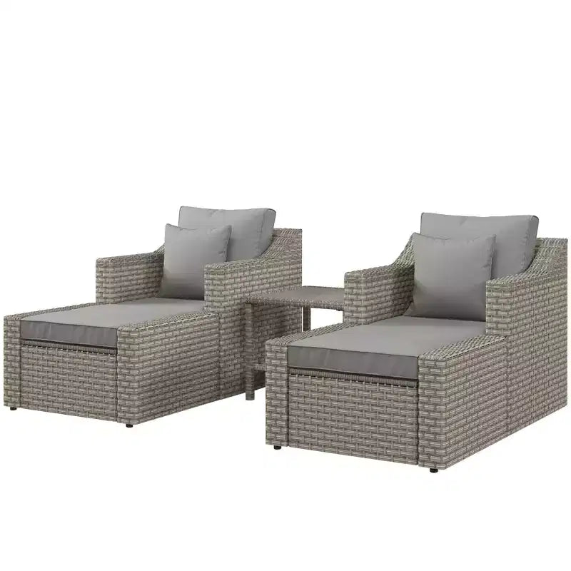 Outsunny Set Mobili da Giardino 5 Pezzi, Salottino da Esterno in Rattan PE per Tutte le Stagioni con Sedie, Poggiapiedi, Tavolino, Cuscini e Guanciali Inclusi