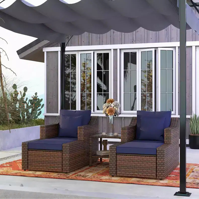 Outsunny Set Mobili da Giardino 5 Pezzi, Salottino da Esterno in Rattan PE per Tutte le Stagioni con Sedie, Poggiapiedi, Tavolino, Cuscini e Guanciali Inclusi
