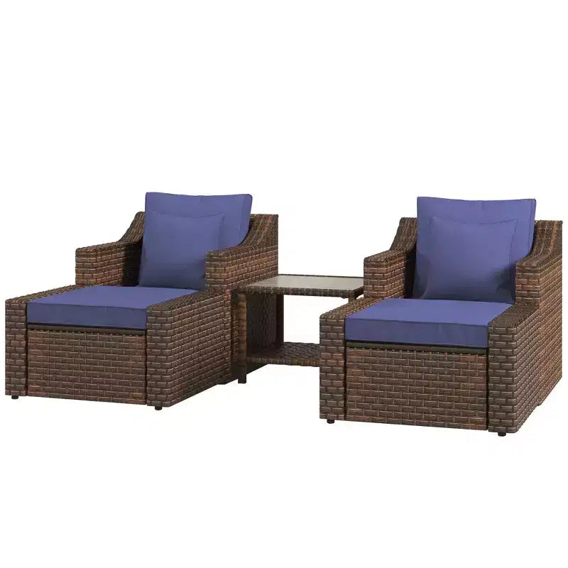 Outsunny Set Mobili da Giardino 5 Pezzi, Salottino da Esterno in Rattan PE per Tutte le Stagioni con Sedie, Poggiapiedi, Tavolino, Cuscini e Guanciali Inclusi
