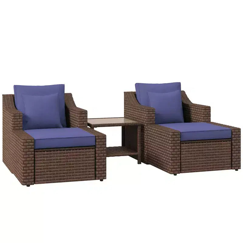 Outsunny Set Mobili da Giardino 5 Pezzi, Salottino da Esterno in Rattan PE per Tutte le Stagioni con Sedie, Poggiapiedi, Tavolino, Cuscini e Guanciali Inclusi