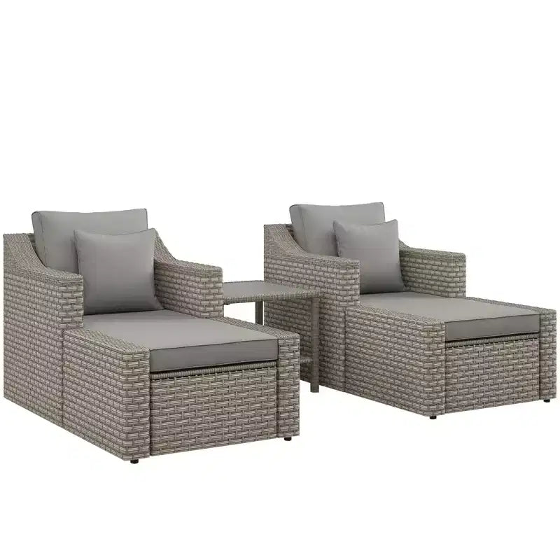 Outsunny Set Mobili da Giardino 5 Pezzi, Salottino da Esterno in Rattan PE per Tutte le Stagioni con Sedie, Poggiapiedi, Tavolino, Cuscini e Guanciali Inclusi