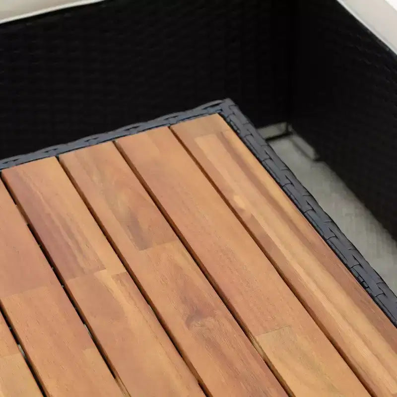 Set Divano da Esterno 7 Pezzi Outsunny, Mobili Componibili in Rattan PE con Tavolino da Caffè con Piano in Acacia e Cuscini, per Giardino e Cortile